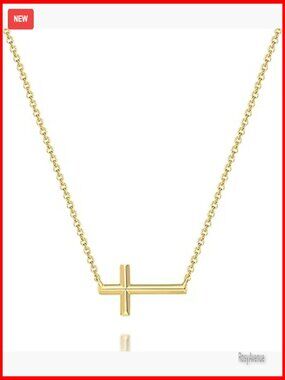 14K Gold Plated Cross Pendant Necklace Horizontal Design Two Wearing Styles